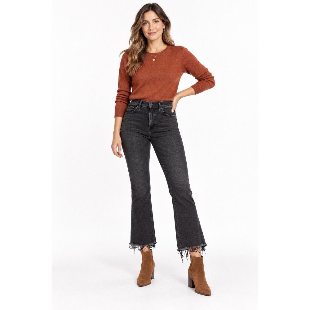MOTHER Hustler Ankle Fray Jeans Womens 27 Washed Black High Rise Crop Flare